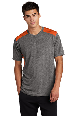 Sport-Tek PosiCharge Tri-Blend Wicking Draft Tee (Deep Orange/ Dark Grey Heather)