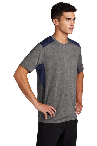 Sport-Tek PosiCharge Tri-Blend Wicking Draft Tee (True Navy/ Dark Grey Heather)