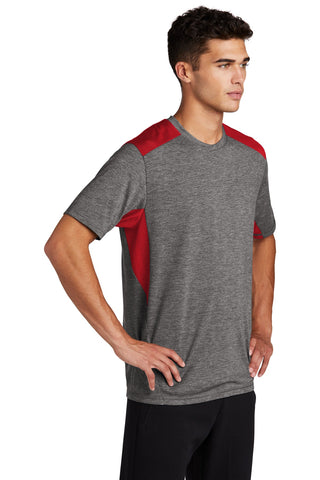 Sport-Tek PosiCharge Tri-Blend Wicking Draft Tee (True Red/ Dark Grey Heather)