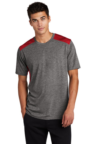 Sport-Tek PosiCharge Tri-Blend Wicking Draft Tee (True Red/ Dark Grey Heather)