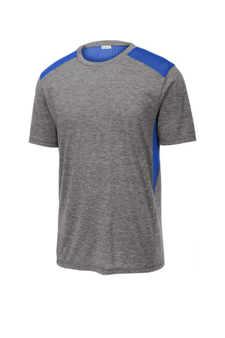 Sport-Tek PosiCharge Tri-Blend Wicking Draft Tee (True Royal/ Dark Grey Heather)