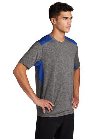 Sport-Tek PosiCharge Tri-Blend Wicking Draft Tee (True Royal/ Dark Grey Heather)