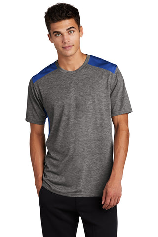 Sport-Tek PosiCharge Tri-Blend Wicking Draft Tee (True Royal/ Dark Grey Heather)