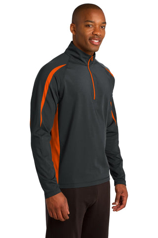 Sport-Tek Sport-Wick Stretch 1/2-Zip Colorblock Pullover (Charcoal Grey/ Deep Orange)