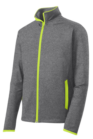Sport-Tek Sport-Wick Stretch Contrast Full-Zip Jacket (Charcoal Grey Heather/ Charge Green)