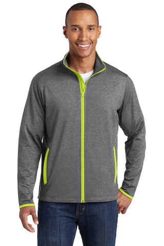 Sport-Tek Sport-Wick Stretch Contrast Full-Zip Jacket (Charcoal Grey Heather/ Charge Green)