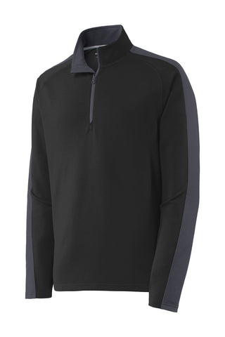 Sport-Tek Sport-Wick Textured Colorblock 1/4-Zip Pullover (Black/ Iron Grey)