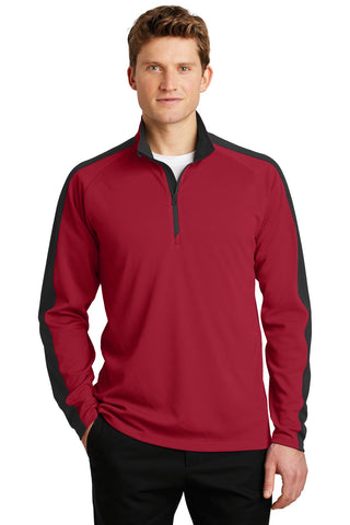 Sport-Tek Sport-Wick Textured Colorblock 1/4-Zip Pullover (Deep Red/ Black)