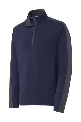 Sport-Tek Sport-Wick Textured Colorblock 1/4-Zip Pullover (True Navy/ Iron Grey)