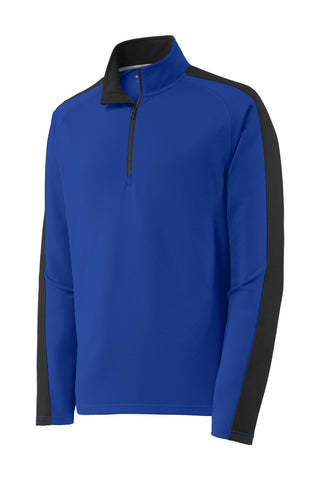 Sport-Tek Sport-Wick Textured Colorblock 1/4-Zip Pullover (True Royal/ Black)