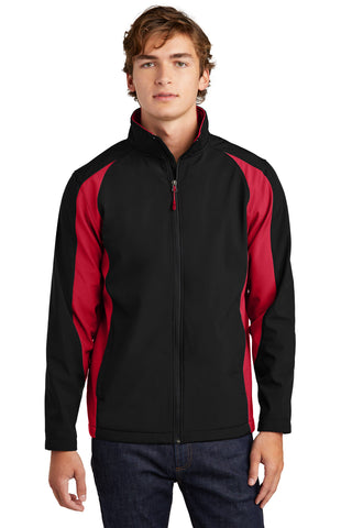 Sport-Tek Colorblock Soft Shell Jacket (Black/ True Red)