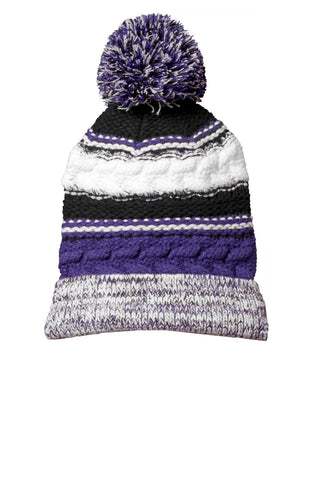 Sport-Tek Pom Pom Team Beanie (Purple/ Black/ White)