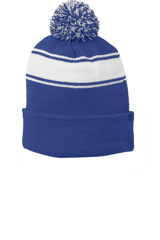 Sport-Tek Stripe Pom Pom Beanie (True Royal/ White)