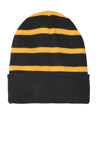 Sport-Tek Striped Beanie with Solid Band (Black/ Gold)