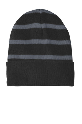 Sport-Tek Striped Beanie with Solid Band (Black/ Iron Grey)