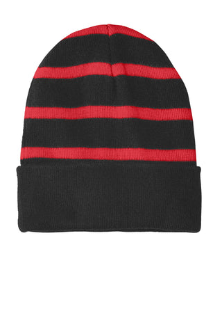 Sport-Tek Striped Beanie with Solid Band (Black/ True Red)