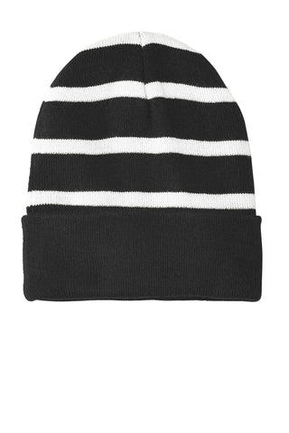 Sport-Tek Striped Beanie with Solid Band (Black/ White)