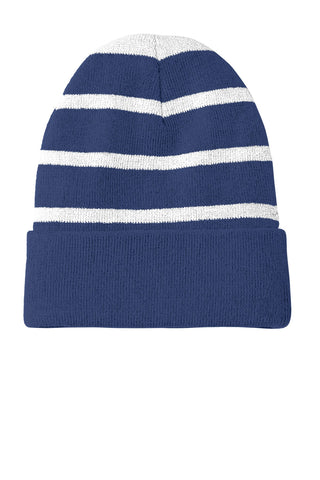 Sport-Tek Striped Beanie with Solid Band (Team Navy/ Silver)