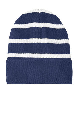 Sport-Tek Striped Beanie with Solid Band (True Navy/ White)