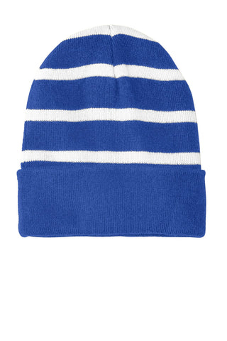 Sport-Tek Striped Beanie with Solid Band (True Royal/ White)