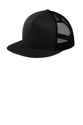 Sport-Tek Yupoong 5-Panel Classic Trucker Mesh Back Cap (Black/ Black)