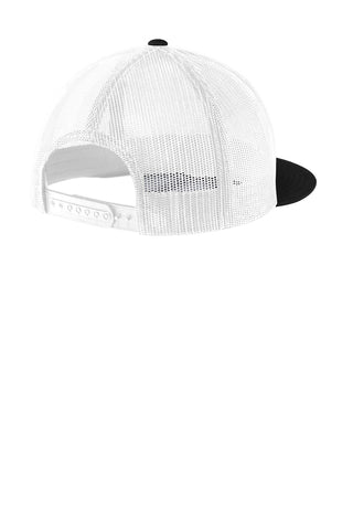 Sport-Tek Yupoong 5-Panel Classic Trucker Mesh Back Cap (Black/ White)