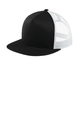 Sport-Tek Yupoong 5-Panel Classic Trucker Mesh Back Cap (Black/ White)