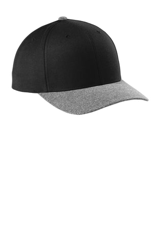 Sport-Tek Yupoong Curve Bill Snapback Cap (Black/ Grey Heather)