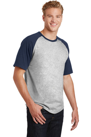 Sport-Tek Short Sleeve Colorblock Raglan Jersey (Heather Grey/ Navy)