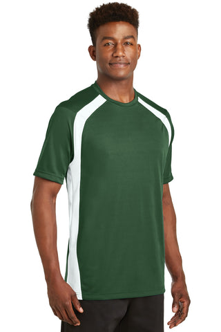 Sport-Tek Dry Zone Colorblock Crew (Forest Green/ White)