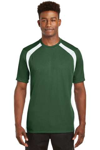 Sport-Tek Dry Zone Colorblock Crew (Forest Green/ White)