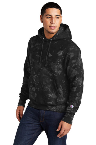 Champion Reverse Weave Scrunch-Dye Tie-Dye Hooded Sweatshirt (Black)