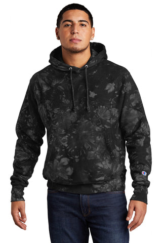 Champion Reverse Weave Scrunch-Dye Tie-Dye Hooded Sweatshirt (Black)