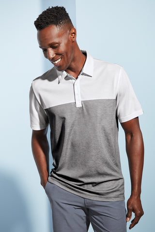 TravisMathew Oceanside Blocked Polo (White/ Quiet Shade Grey Heather)