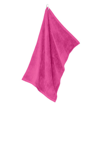 Port Authority Grommeted Microfiber Golf Towel (Pop Raspberry)