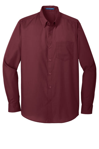 Port Authority Long Sleeve Carefree Poplin Shirt (Burgundy)