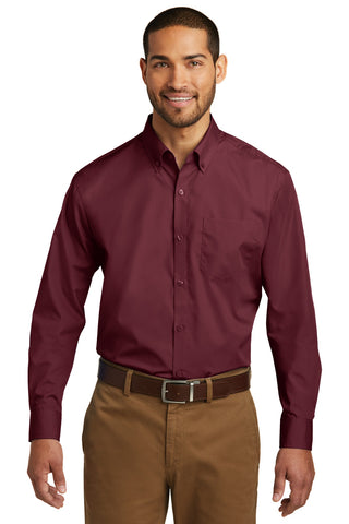 Port Authority Long Sleeve Carefree Poplin Shirt (Burgundy)