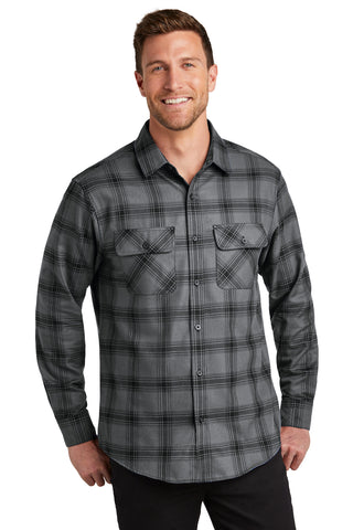 Port Authority Plaid Flannel Shirt (Grey/ Black Open Plaid)