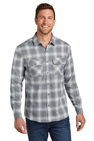 Port Authority Plaid Flannel Shirt (Grey/ Cream Open Plaid)