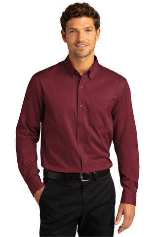 Port Authority Long Sleeve SuperPro React Twill Shirt (Burgundy)