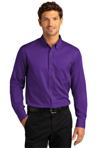 Port Authority Long Sleeve SuperPro React Twill Shirt (Purple)