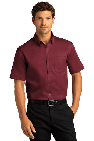 Port Authority Short Sleeve SuperPro React Twill Shirt (Burgundy)