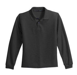 Port Authority Youth Long Sleeve Silk Touch Polo (Black)