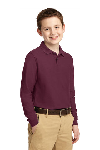 Port Authority Youth Long Sleeve Silk Touch Polo (Burgundy)