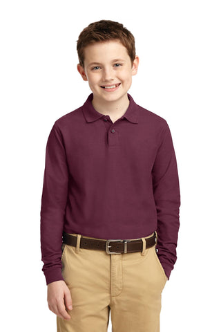 Port Authority Youth Long Sleeve Silk Touch Polo (Burgundy)