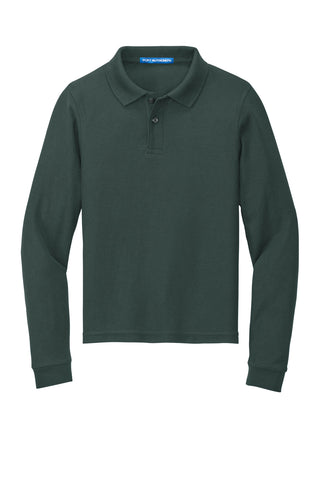 Port Authority Youth Long Sleeve Silk Touch Polo (Dark Green)