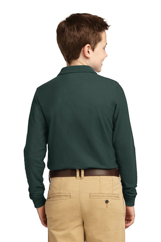 Port Authority Youth Long Sleeve Silk Touch Polo (Dark Green)