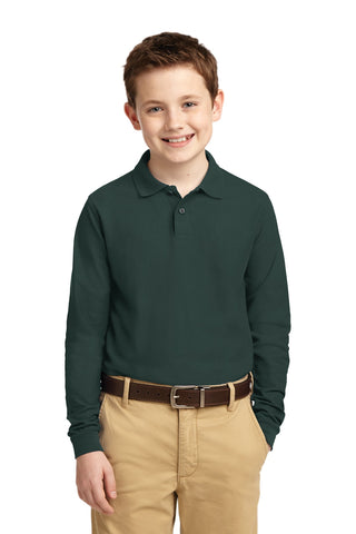 Port Authority Youth Long Sleeve Silk Touch Polo (Dark Green)