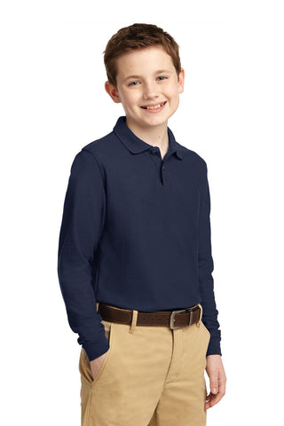 Port Authority Youth Long Sleeve Silk Touch Polo (Navy)