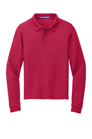 Port Authority Youth Long Sleeve Silk Touch Polo (Red)